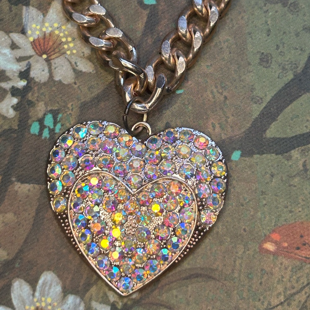 Gold Heart Crystal Necklace Sparkling Pendant
